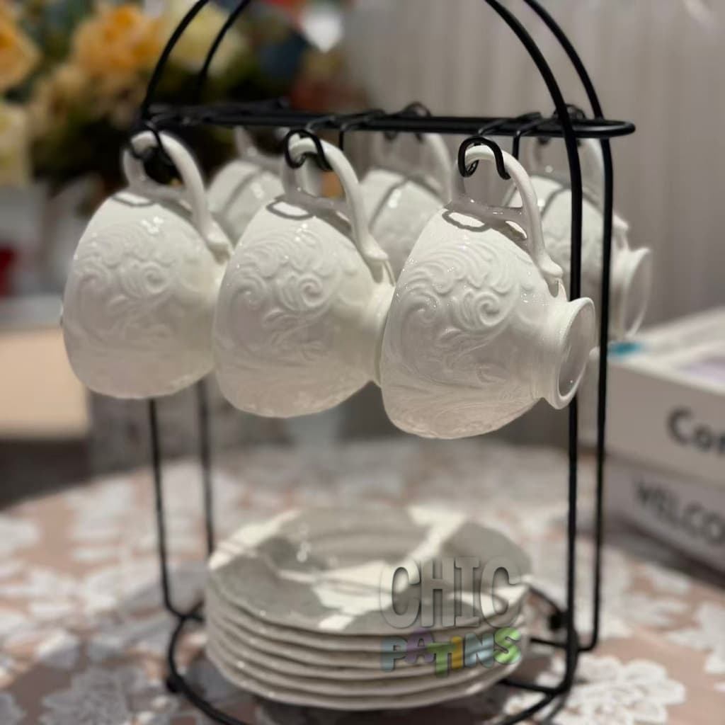 Kit Xícaras e Pires Café Porcelana Premium - Jogo de Luxo para Presente 6 xicaras + 6 pires