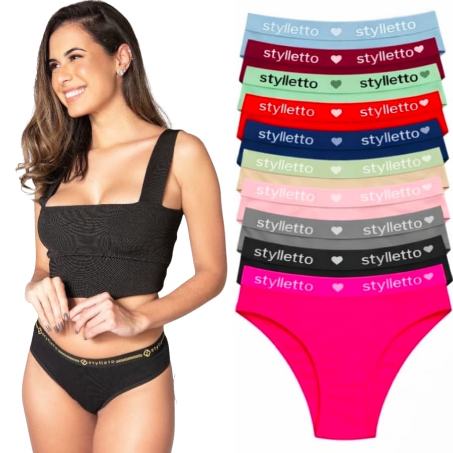 Kit 8 Calcinhas cueca feminina Elástico Exposto Adulto Cós Largo em algodao
