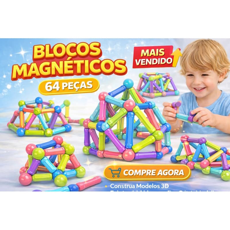 Blocos Magnéticos 56Peças Infantil Educativo Montessori Construção 3D Ímã Forte Coordenação Motora