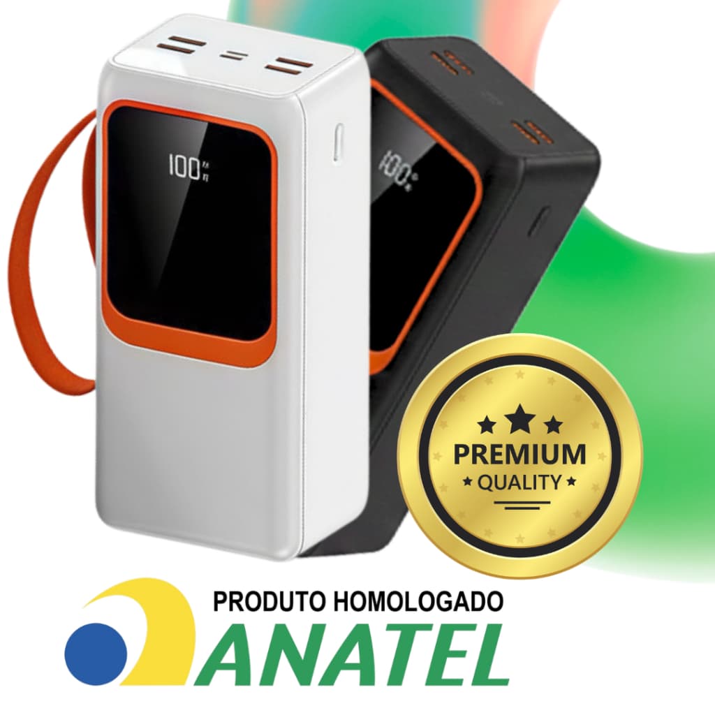 Carregador Portátil Power Bank 30000mah PD 66W Carregamento Rápido Turbo Display Digital