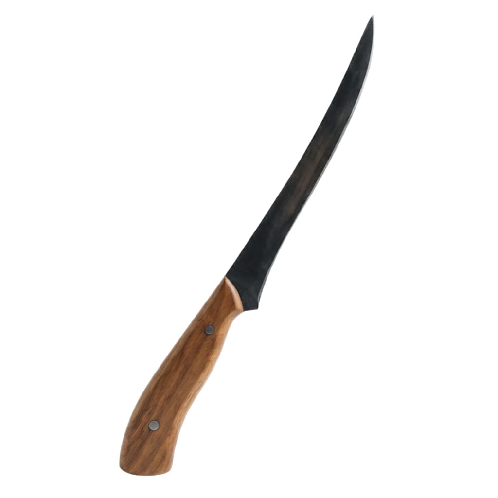 Faca Fileteira Artesanal Aço Carbono Filè Peixe Filetar Camping Corte Afiado Multiuso Cabo Madeira