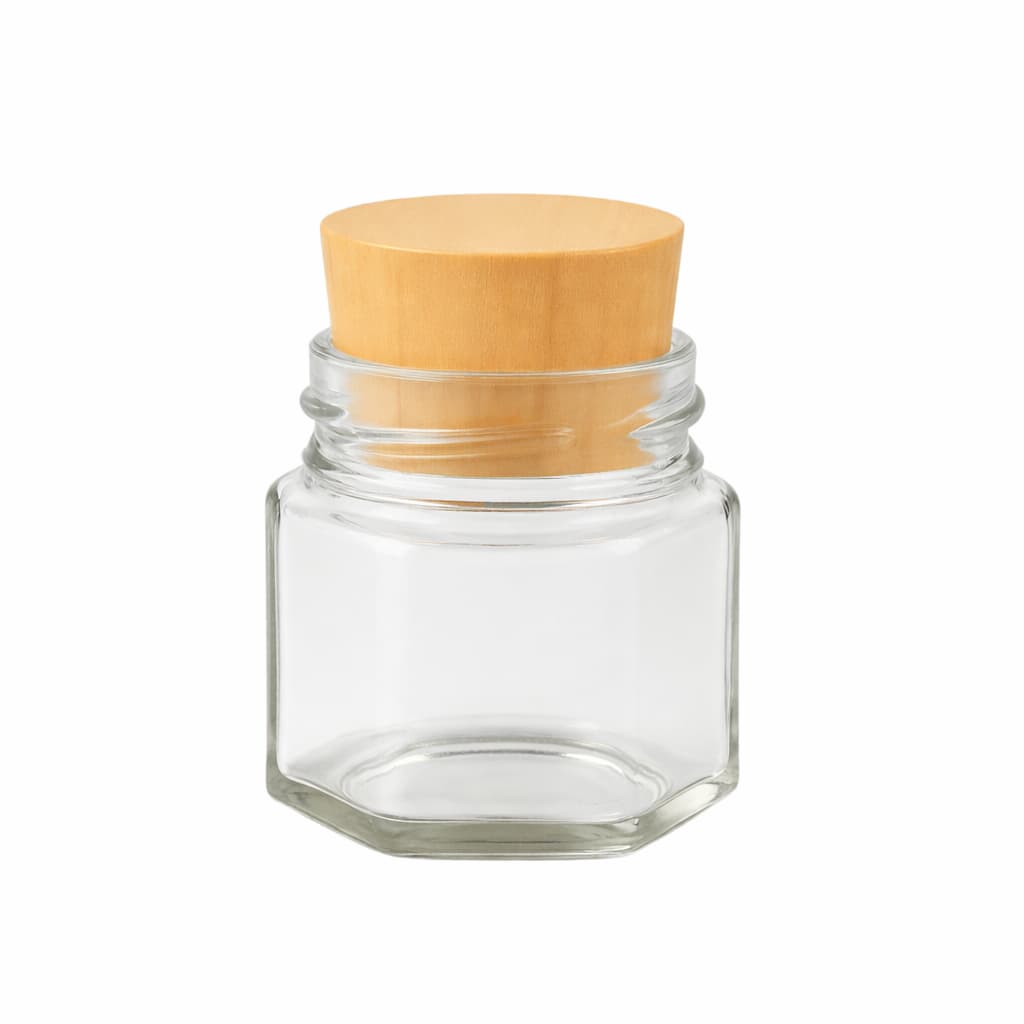 Kit Potinhos de Vidro 40ml com Tampa Madeira Sextavado Para Velas Lembrancinhas de Casamento Chá de Bebê Lembrancinhas