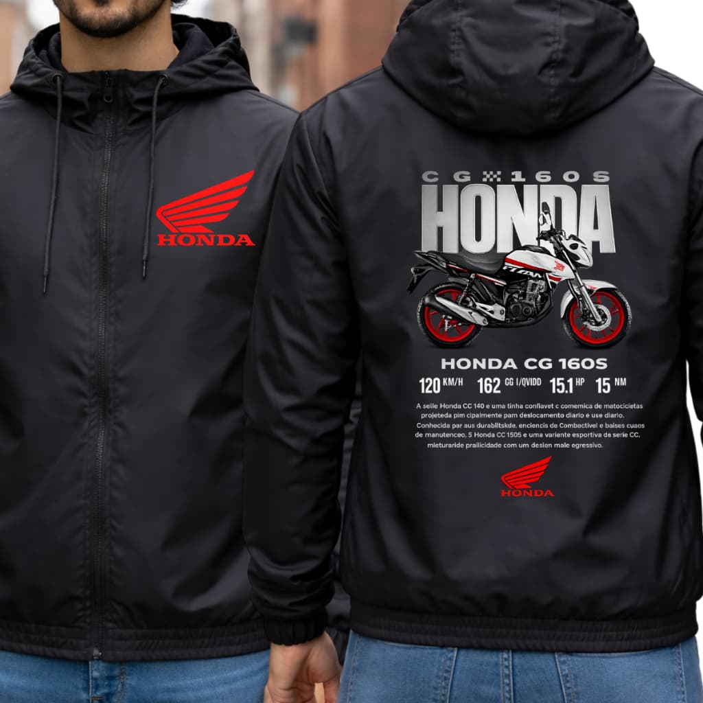 Jaqueta Corta Vento Impermeável Masculina Honda com Capuz Bolso Interno e Ziper academia-Corrida e Esportes