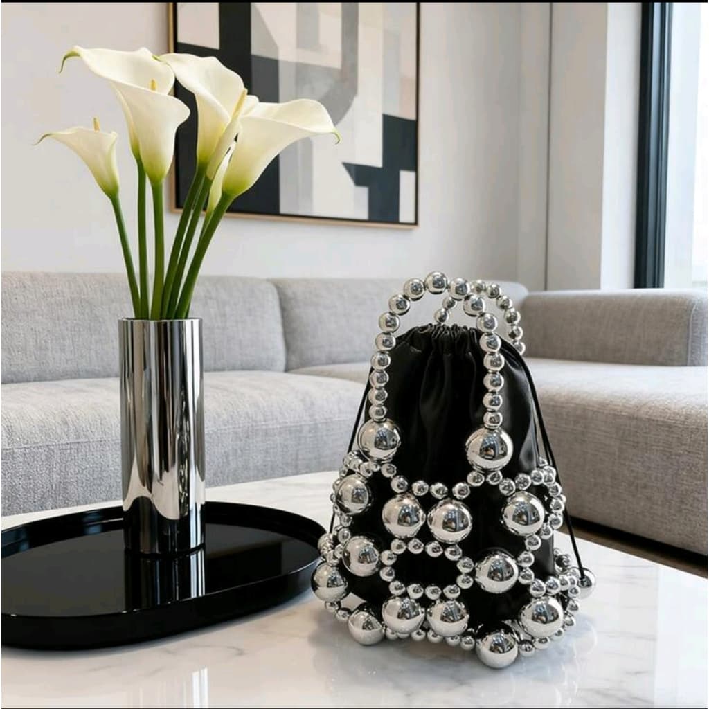 Mini bolsa quadrada pequena com corrente oca de pérola com contas para celular de grande capacidade bolsa crossbody