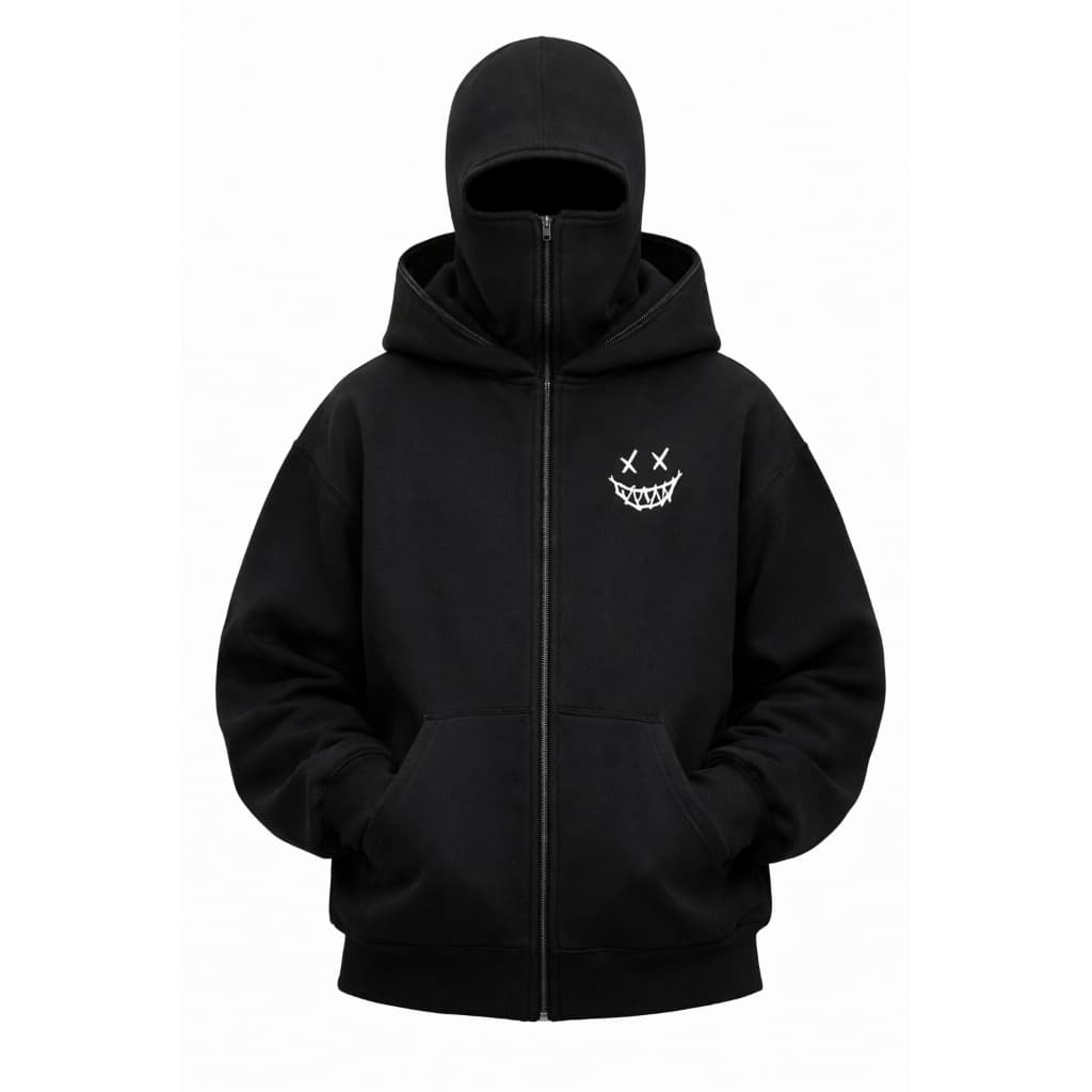 Moletom com Capuz Balaclava Estampa Gráfica Smile Minimalista