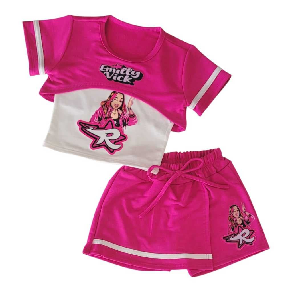 Conjunto Infantil Menina - dos Rosa + Short Saia