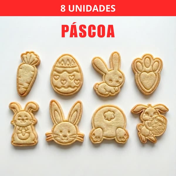 Kit 8 Cortadores/Marcadores de Biscoito de Páscoa/Coelhos