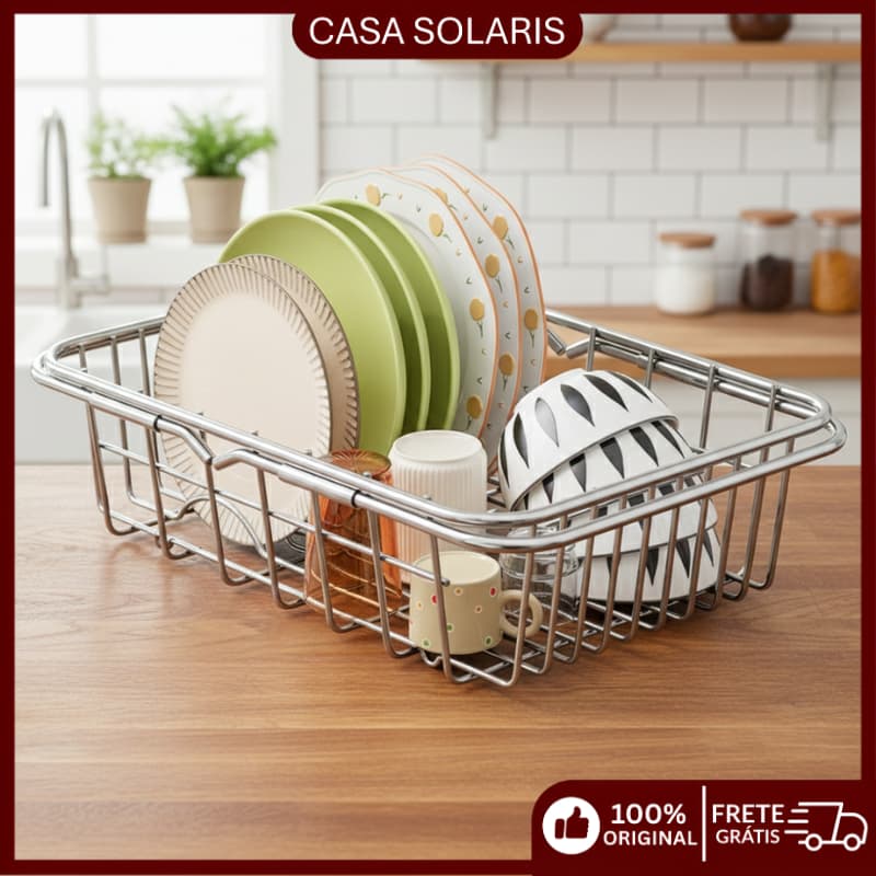 Escorredor Inox De Alimentos Legumes Frutas Vegetais Alça Retrátil Para Pia,Escorredor Multiuso De Cozinha Retratil