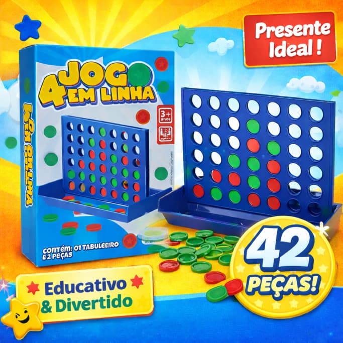 Jogo 4 em linha Raciocinio Brinquedo Infantil Estrategia Educativo Didatico Lig 4