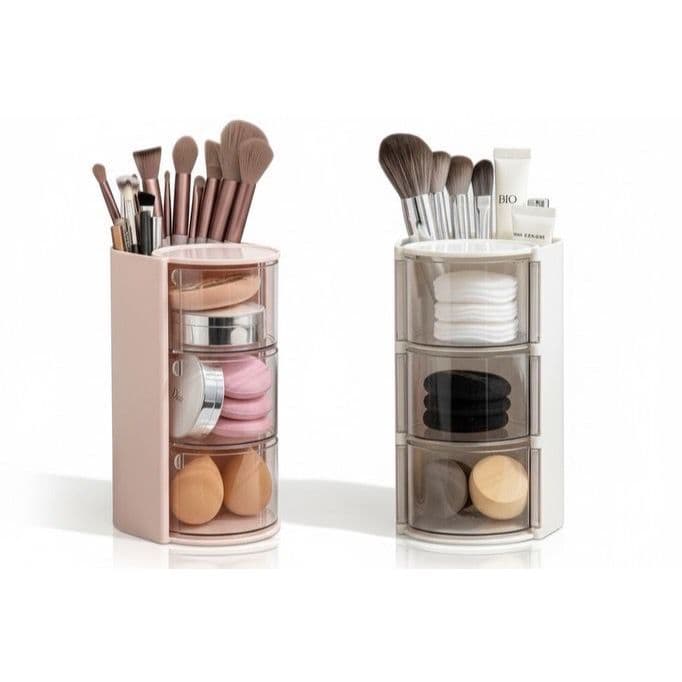 Organizador de Maquiagem com Porta Pincel 3 Compartimentos Multiuso acrilico-Ideal para Bancada,Penteadeira Banheiro 360
