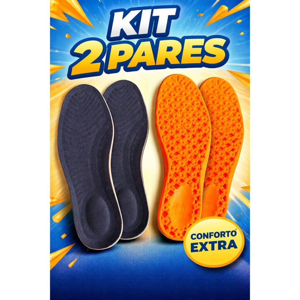 Kit com 2 Pares de Palmilha Ortopédica para Dor no Pé Fascite Plantar Esporão Calcâneo