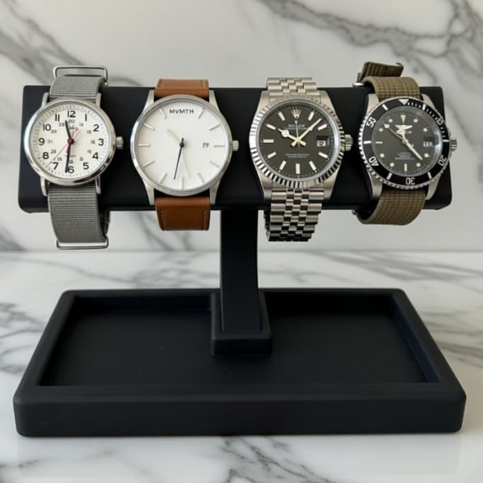 Porta Relógio e Joias Preto Suporte Premium Organizador Moderno Expositor Luxo Para 4 relógios