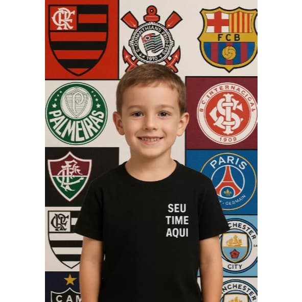 Conjunto Infantil Camisa + Bermuda Futebol Algodão Personalizado com SEU NOME + SEU TIME + NUM