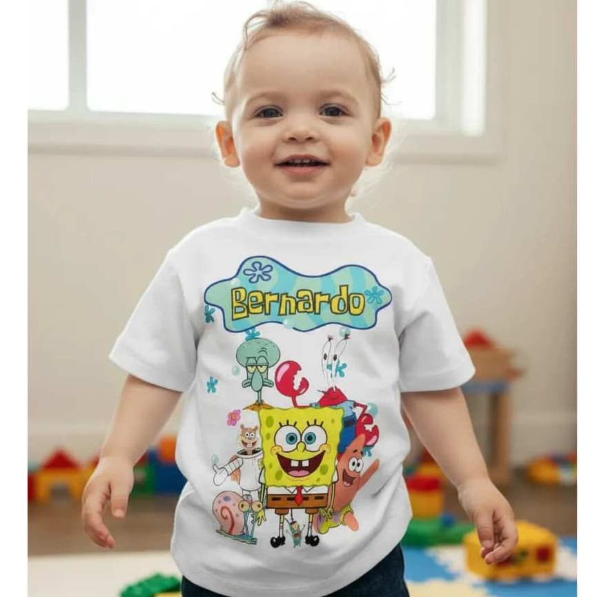 Camiseta Bob Esponja Personalizada Infantil Nome Idade Aniversario Festa Camisa Tema Bob Criança