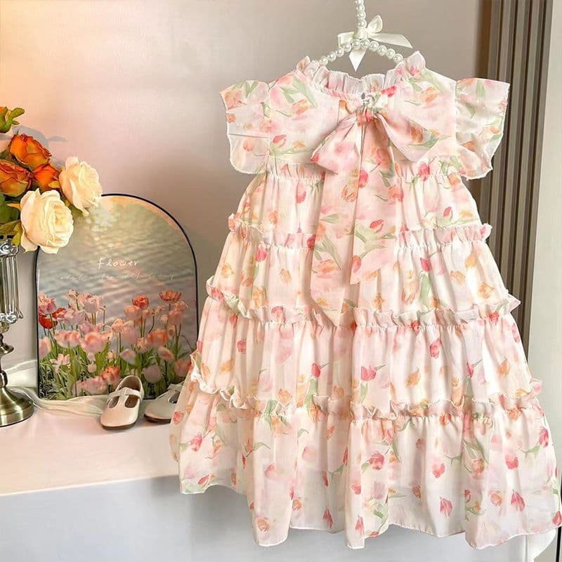 Vestido Infantil Feminino de Verão Estilo Coreano Encantador Vestido de Princesa para Meninas