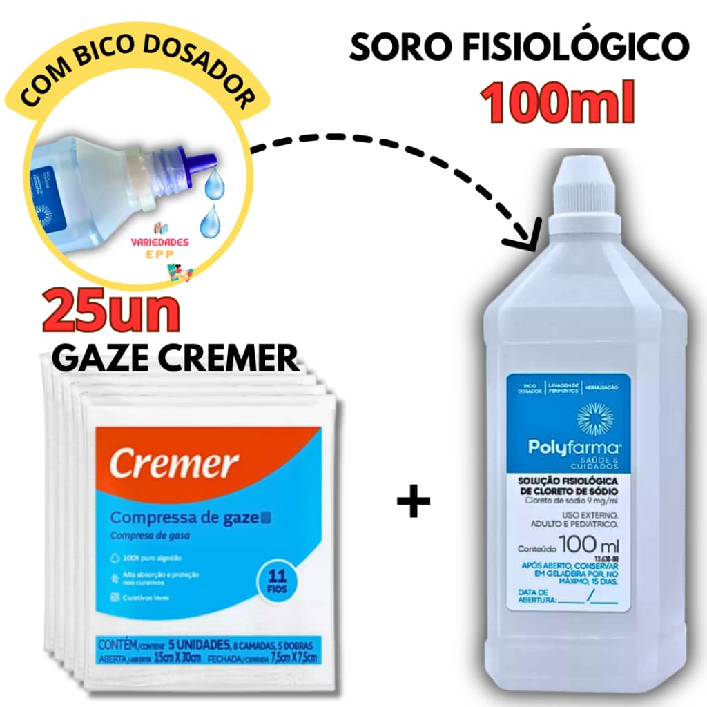 Gaze Cremer Soro Fisiológico Kit Higiene Bebê Cuidados 25 Gaze Cremer 1 Soro 100ml Arboreto