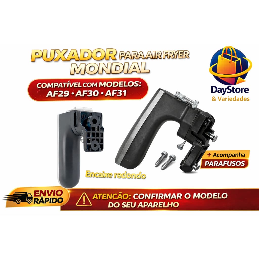Cabo Puxador Air Fryer Compatível Mondial AF29 AF30 AF31 AF35 — Resistência e Encaixe Perfeito Acompanha 2 Parafusos