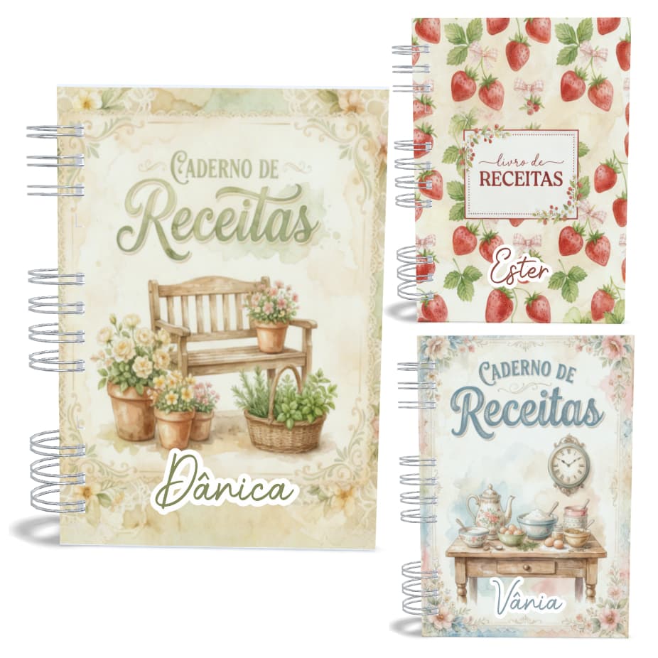 Caderno Receitas Livro Cozinha Personalizado com Nome Capa Dura Holográfica 200 Páginas A5 Mulher