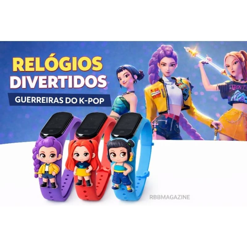 Relógio Infantil Guerreiras do K-Pop Hunters Digital com Personagem 3D