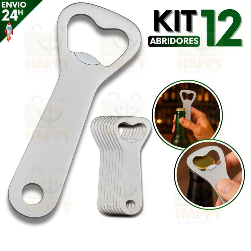 Kit 12 Abridor de Garrafa em Aço Inox 10cm Para Cerveja, Refrigerante, Bar e Cozinha