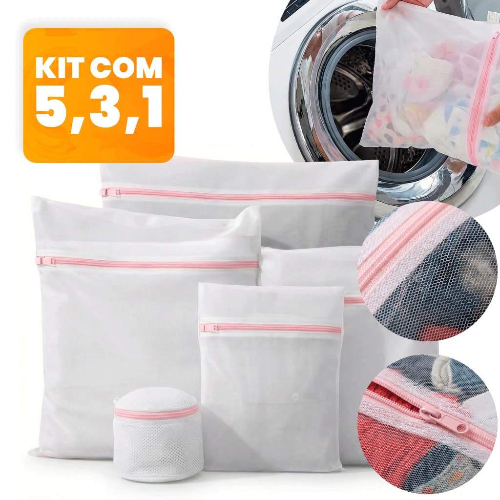 Kit 1, 3 ou 5 Unidades – Saco Protetor para Lavar Roupas Delicadas na Máquina 30x40cm