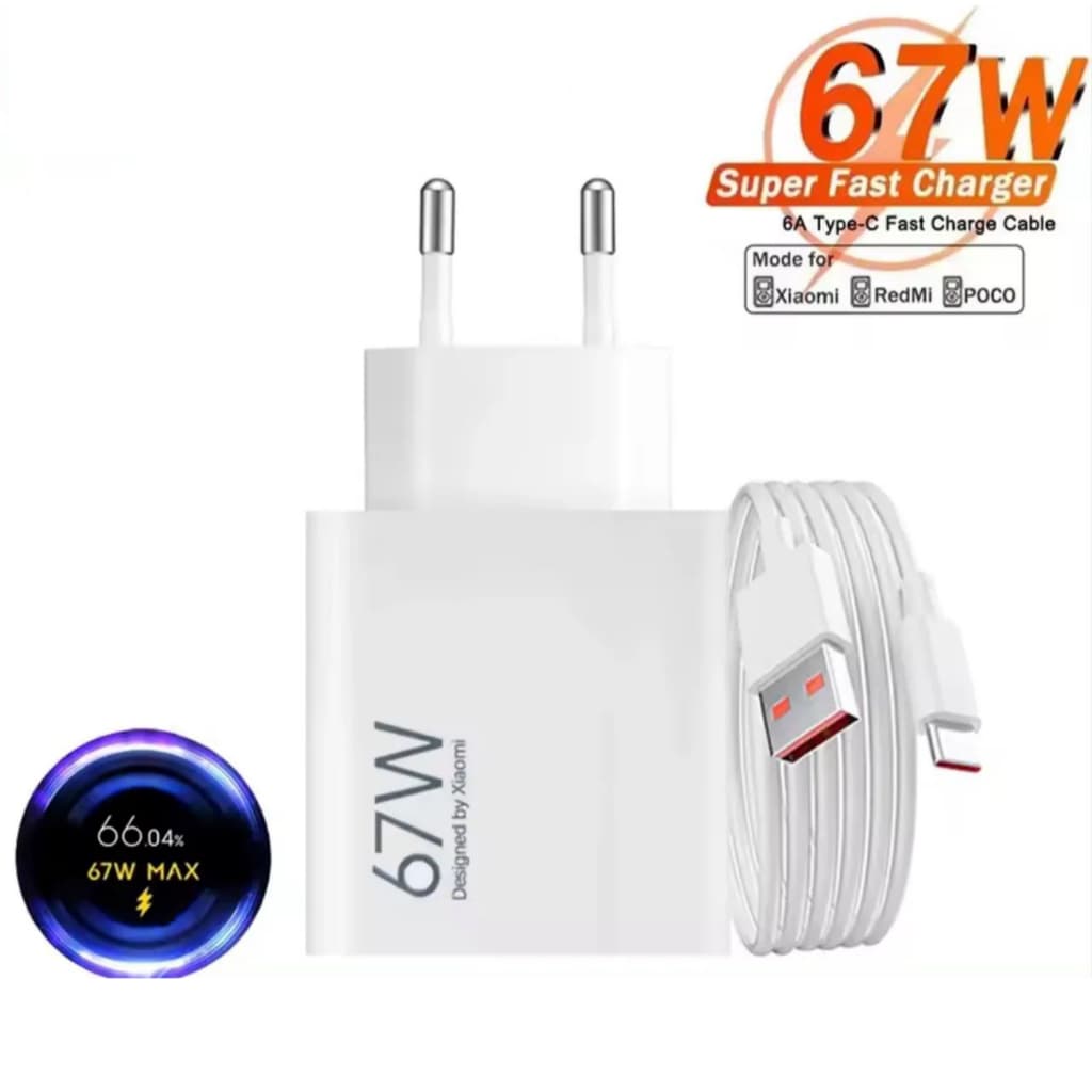 Carregador Turbo 67W Tipo-C Alta Potência | Carregamento Super Rápido Seguro | Compatível Android