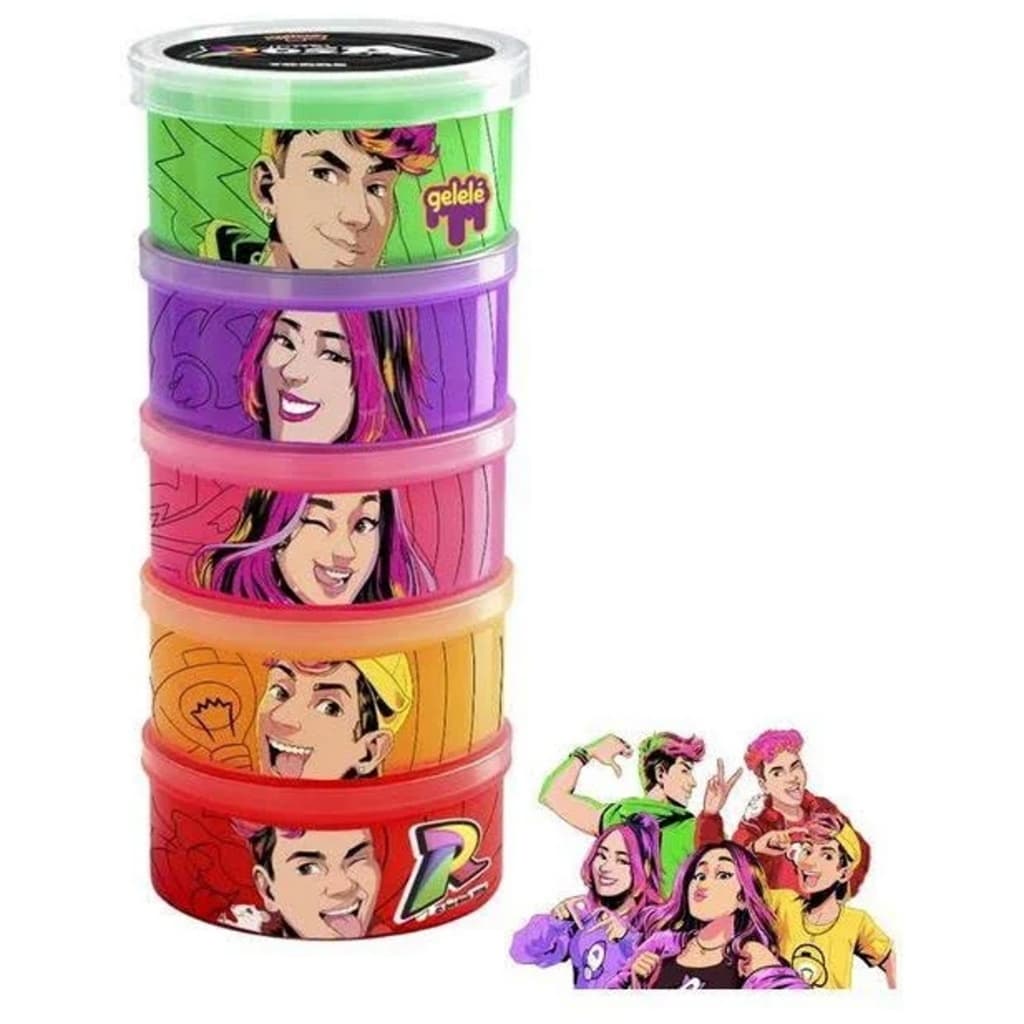 Kit Slime -Torre com 05  Potinhos Original 330 g Slime Gelele Dos Rosa Youtubers Emilly, Katlen, Void, Leozinho e Robson