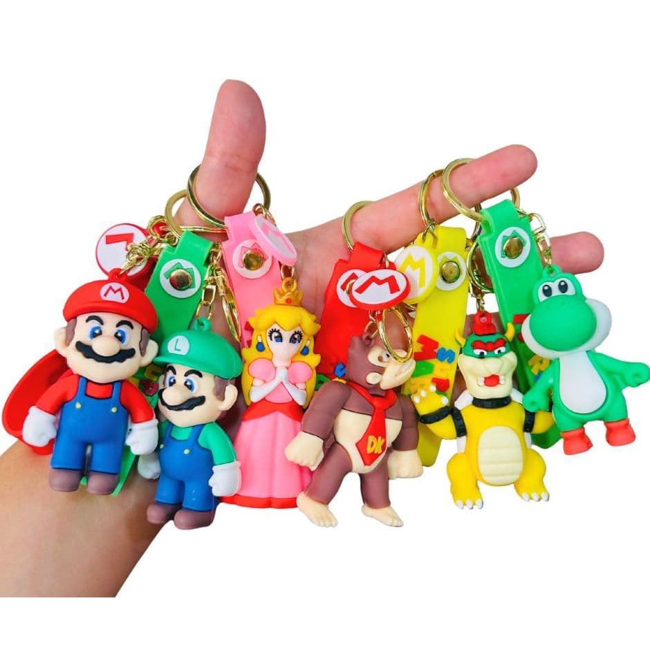 Chaveiro Mario Bros Luig Yoshi Donkey Bowser 3D Premium Grande Emborrachado Colecionável Mochilas