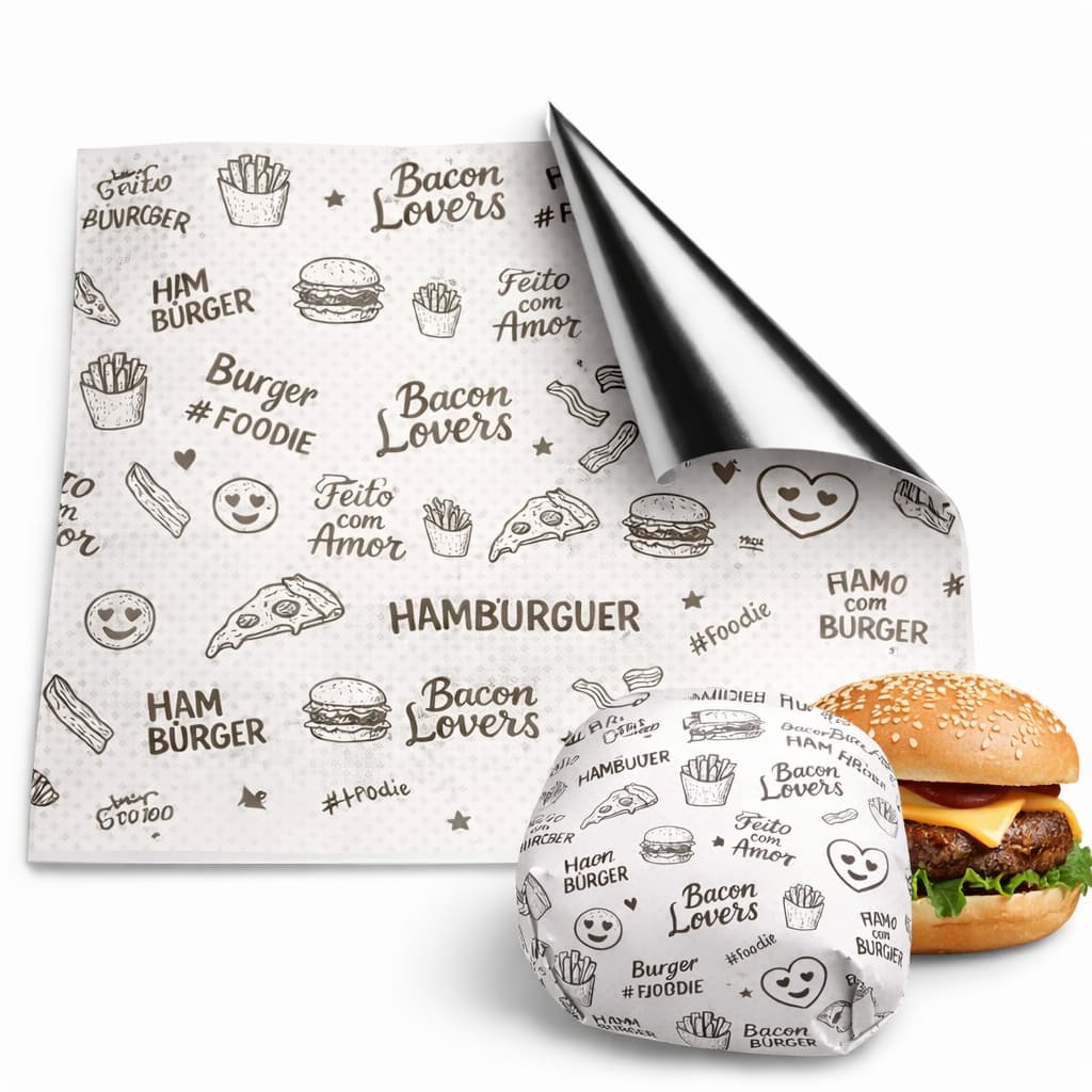 Papel Acoplado Anti Gordura Delivery 30x38 C/ 500un Estampado Bacon Lovers