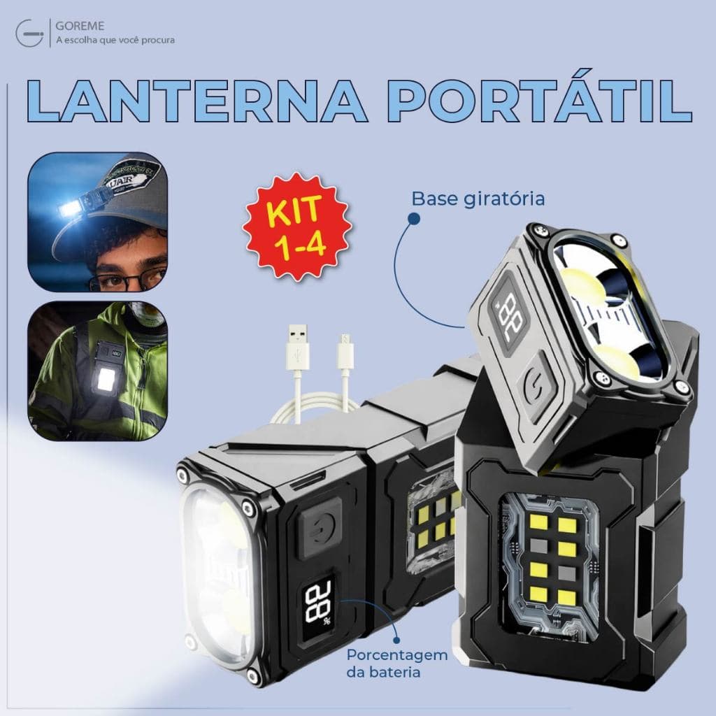 Lanterna Led Giratória com Chaveiro USB Recarregável Visor Magnético de Energia com Carregador