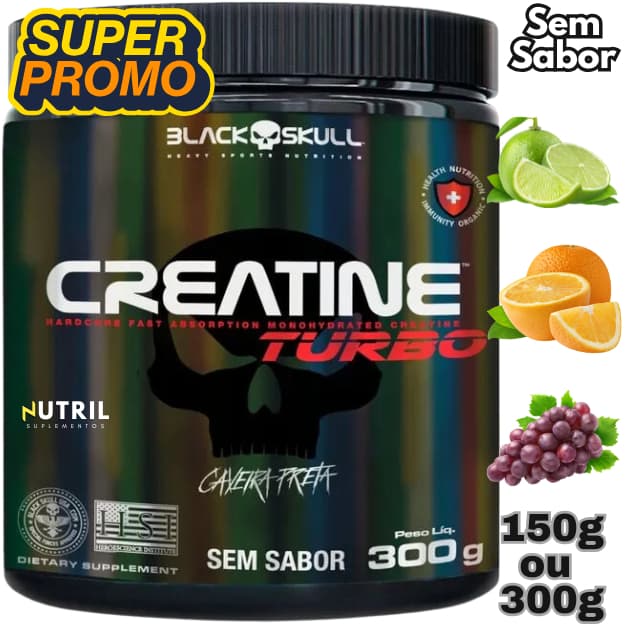 Creatina Monohidratada Turbo Black Skull 150g ou 300g - Energia - Força - Ganho de Massa Muscular