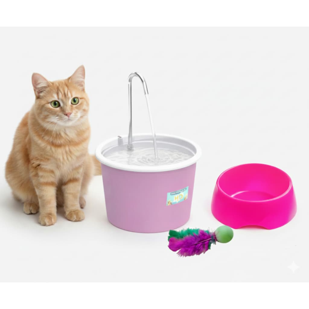 Fonte Bebedouro para Gatos e Cães H2O PLUS + Comedouro 600ml + Pong