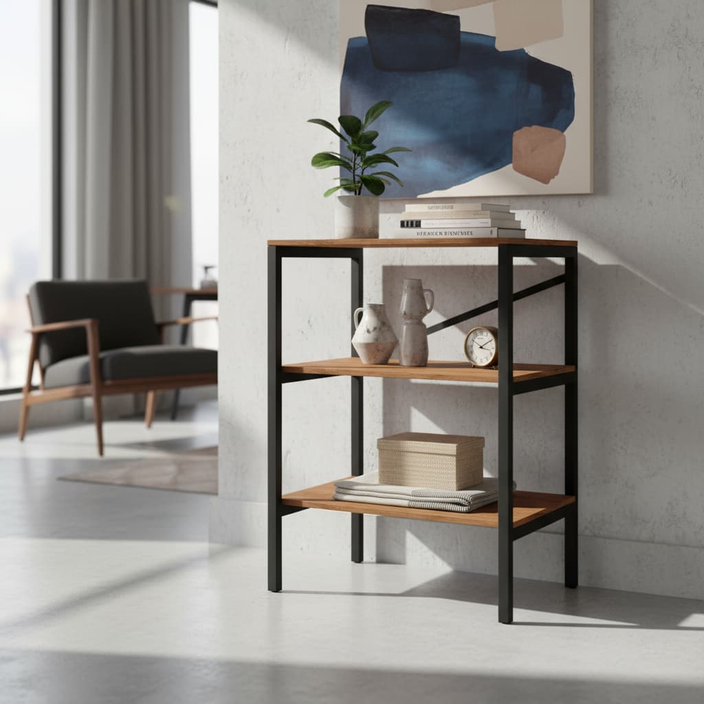 Armário Compacto Multiuso Rústico Prateleiras Estante Pequena Nichos Espaçoso Estilo Industrial