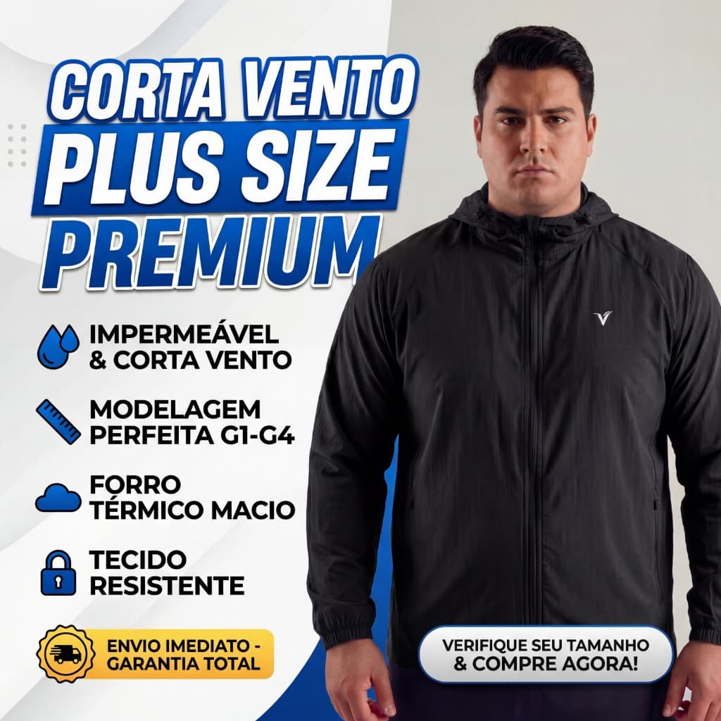 Jaqueta Corta Vento Masculina P ao G4 Capuz Plus Size Impermeável