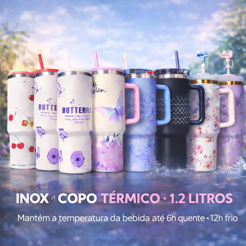Copo Térmico com Canudo 1.2L Inox 1200mL Garrafa Térmica com Protetor Florido Personalizado Floral