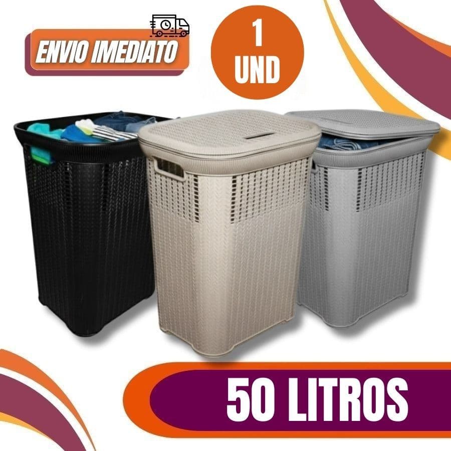 Cesto Telado Rattan 50 Litros Com Tampa Premium
