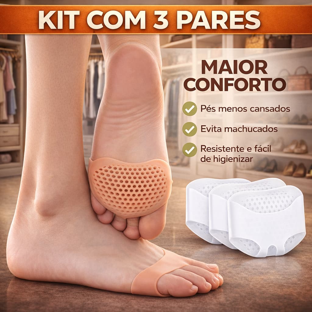 Kit 3 Pares de Palmilhas Ortopedica para Pés Calo Protetor Antepé Meia Palmilha Antiderrapante