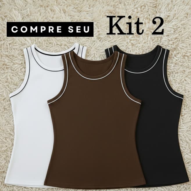 Kit 2 Regatas Feminina Nadador Canelada Ribana Básica