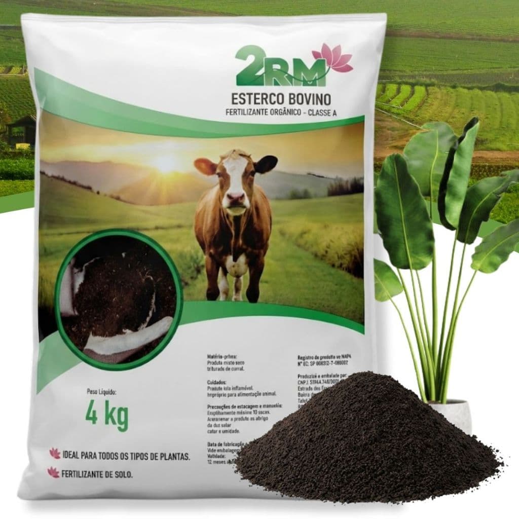 Esterco Bovino 4kg Adubo Orgânico Curtido Fertilizante Natural Horta Jardim Flores Plantas Frutífera