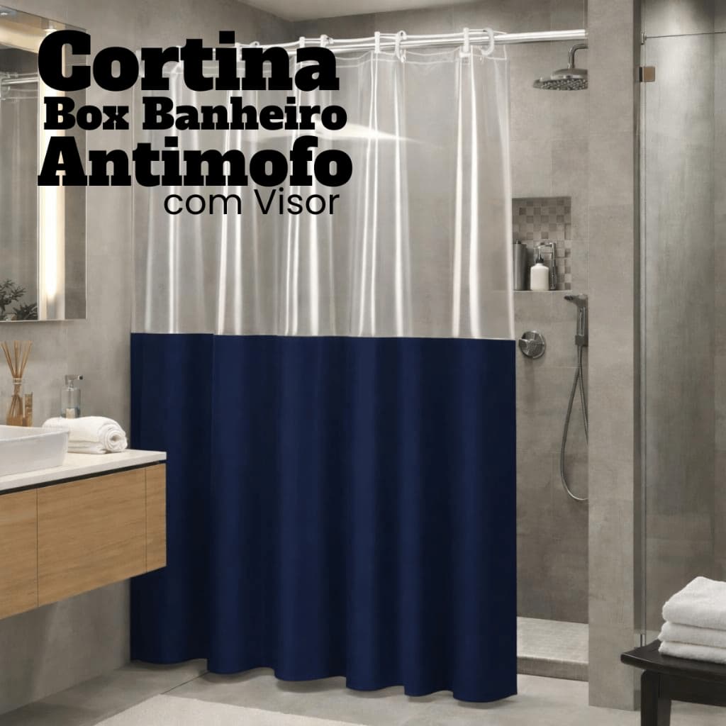 Cortina Para Box De Banheiro Impermeável Lisa Ou Estampada 1,90x1,40 Com Ilhós Para Varão Extensível