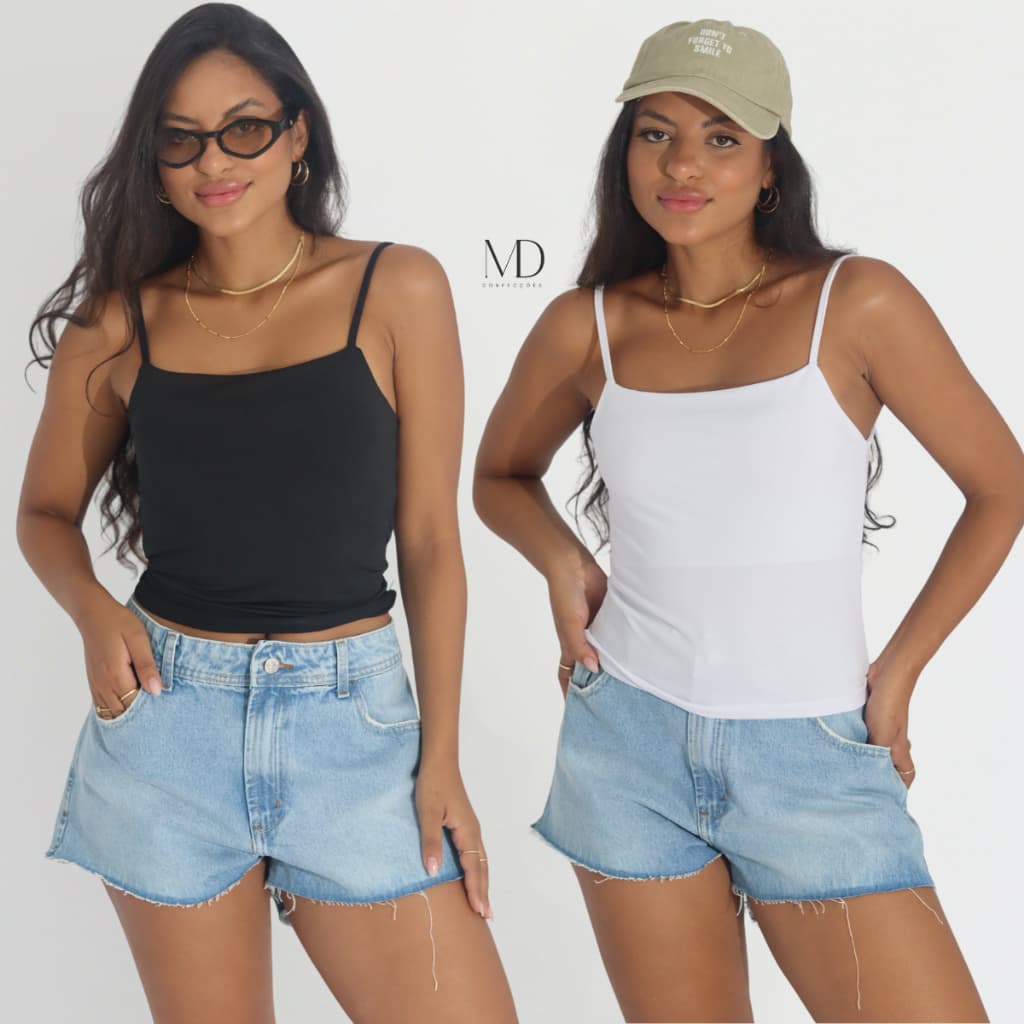 Kit 2 Cropped Feminino Regata Alcinha Básico Verão Suplex