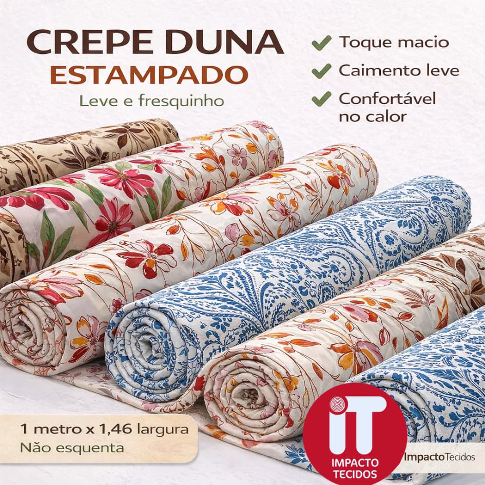 Tecido Crepe Duna Estampado 1m x 1,46 Leve Fresquinho Para Vestidos Saias Blusas Moda Verão