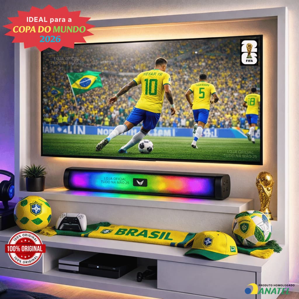 Soundbar 50W COPA DO MUNDO 2026 Alta POTÊNCIA Bluetooth Portátil BRASIL Home Theather Caixa de Som