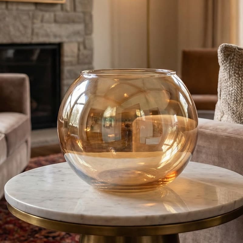 Vaso Redondo Aquário de Vidro Âmbar 2L Terrário Decoração Floral Lisa Elegante