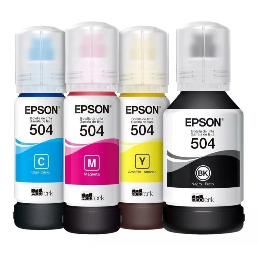 Tinta Para Impressora Epson T504 Pigmentada 124ML e 70ML Preto Azul Magenta Amarelo L4150 L4160 L4260 L6161 L6171