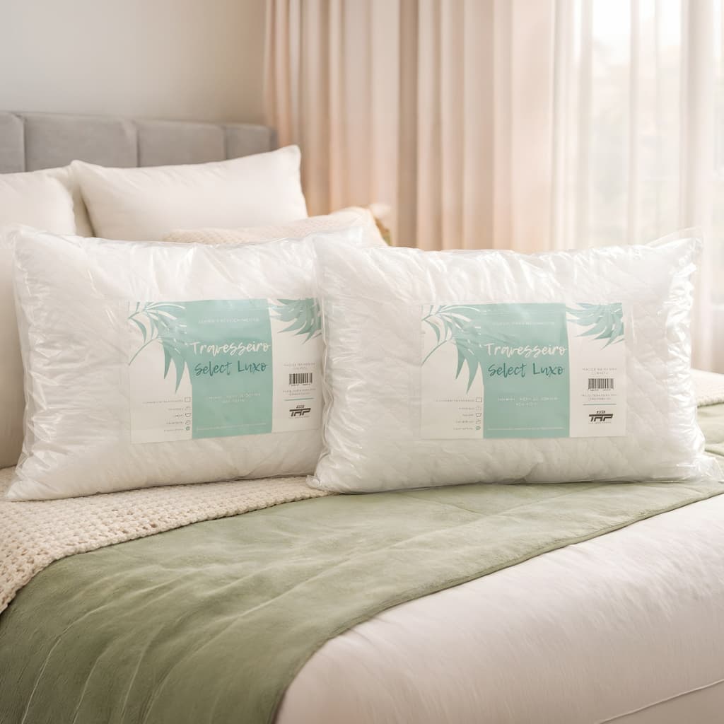 Kit 2 Travesseiros Select Luxo Fibra Importada Antialérgico Macio Branco 50x70cm Lavável Altura Média