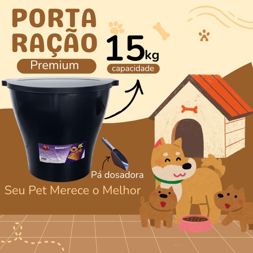 Porta Ração 15kg Furacão Pet com Tampa Vedada e Trava Cachorro e Gato Armazena e Conserva Alimentos