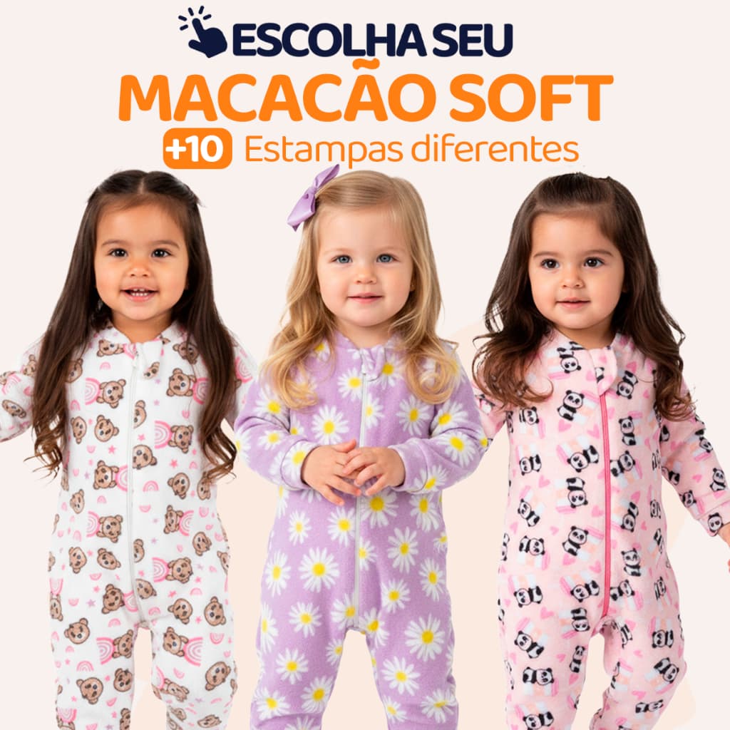 Escolha Seu Macacão Bebe Menina Roupa Inverno Soft Peluciado Com Zíper Quentinho Confortável Panda, Ursinho, Florido L09