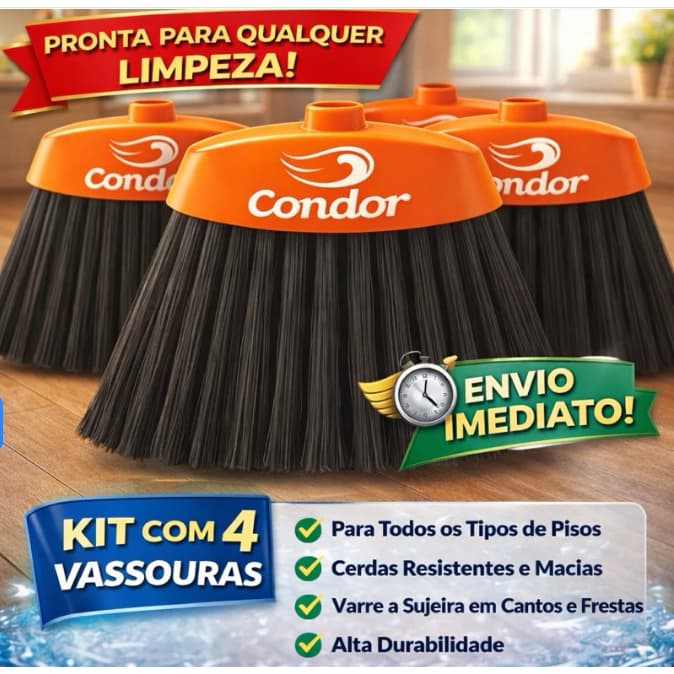 Leve 4 Vassouras SEM CABO Multiuso Condor Direto Fabricante - Pronta Entrega