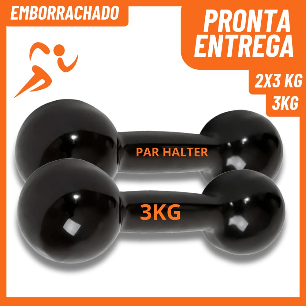 Par Halteres Emborrachado 3kg (6kg Total) Peso Para Exercícios Academia Treino em Casa